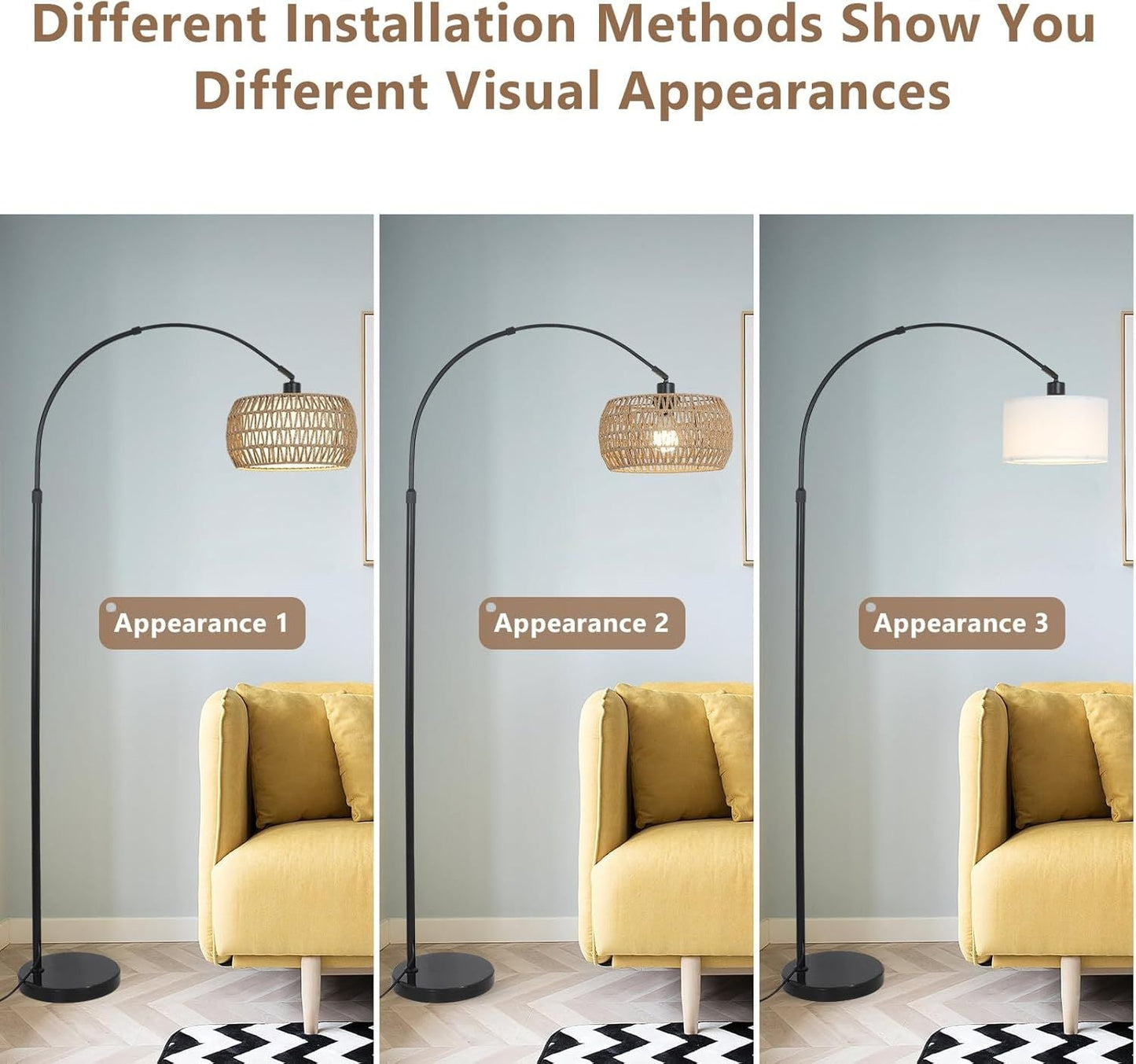 Boho Design Arc Floor Lamp for Valentine's Nights with Dimmable Color LED Bulb, Remote App Control - 7DAY'S