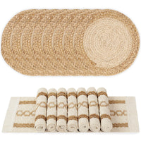 Boho Placemats Set of 6, Farmhouse Rustic Woven Placemats for Dining Table Decor, Handmade Braided Place Mats in Natural Cotton Jute and Water Straw for Kitchen Table - 7DAY'S