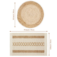 Boho Placemats Set of 6, Farmhouse Rustic Woven Placemats for Dining Table Decor, Handmade Braided Place Mats in Natural Cotton Jute and Water Straw for Kitchen Table - 7DAY'S