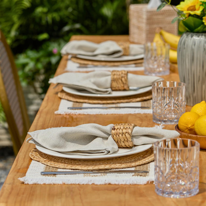 Boho Placemats Set of 6, Farmhouse Rustic Woven Placemats for Dining Table Decor, Handmade Braided Place Mats in Natural Cotton Jute and Water Straw for Kitchen Table - 7DAY'S