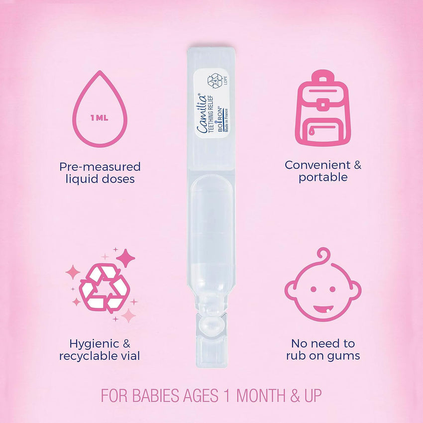 Boiron Camilia Teething Drops for Daytime and Nighttime Relief of Painful or Swollen Gums and Irritability in Babies - 30 Count - 7DAY'S