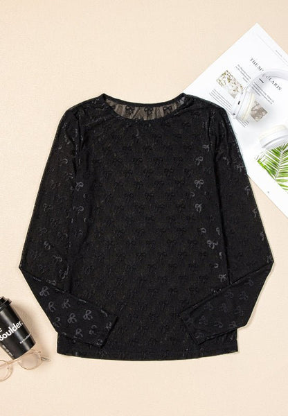 Bow Round Neck Long Sleeve Top - 7DAY'S