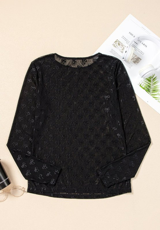 Bow Round Neck Long Sleeve Top - 7DAY'S