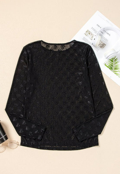 Bow Round Neck Long Sleeve Top - 7DAY'S
