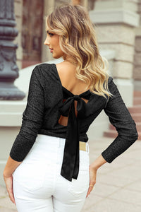 Bowknot V - Neck Long Sleeve Blouse - 7DAY'S