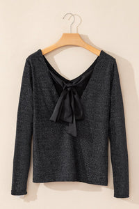 Bowknot V - Neck Long Sleeve Blouse - 7DAY'S