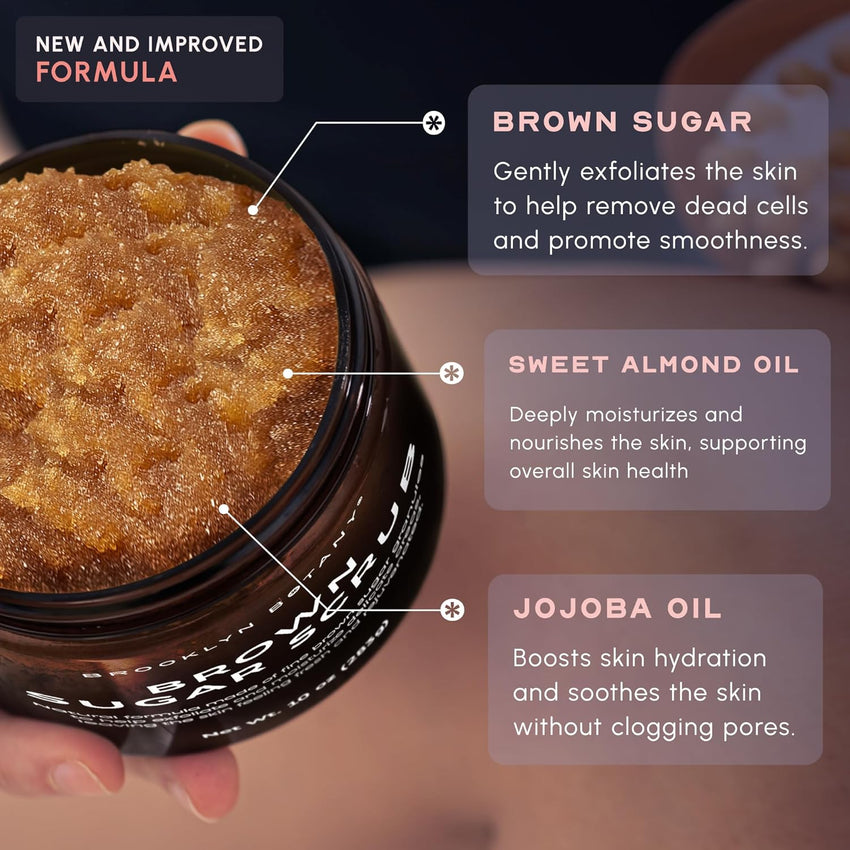 Brooklyn Botany Brown Sugar Body Scrub - Moisturizing and Exfoliating Body, Face, Hand, Foot Scrub - Fights Acne, Fine Lines & Wrinkles, Great Gifts For Women & Men - 10 oz - 7DAY'S