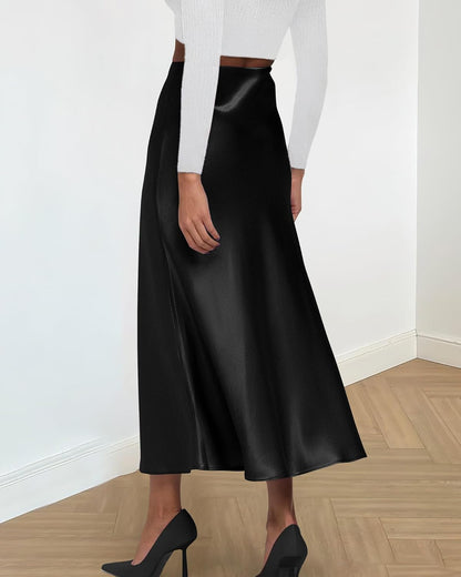 BTFBM 2025 Womens Summer Fall Long Satin Skirt Silk Elegant High Waist Cocktail Party Wedding Flowy A - Line Midi Skirts - 7DAY'S