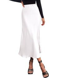 BTFBM 2025 Womens Summer Fall Long Satin Skirt Silk Elegant High Waist Cocktail Party Wedding Flowy A - Line Midi Skirts - 7DAY'S
