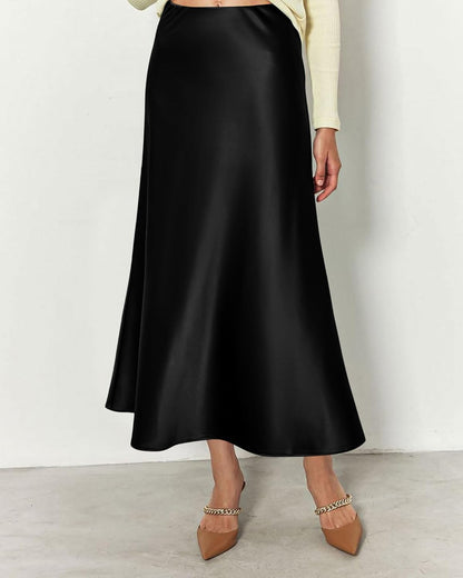 BTFBM 2025 Womens Summer Fall Long Satin Skirt Silk Elegant High Waist Cocktail Party Wedding Flowy A - Line Midi Skirts - 7DAY'S