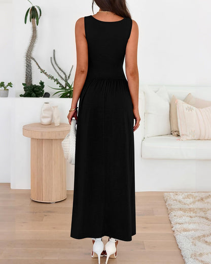BTFBM Summer Maxi Dresses for Women 2025 Sleeveless Casual Ruched High Waisted Tank Long Sundress Flowy Beach Fall Dress - 7DAY'S