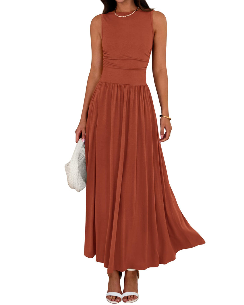 BTFBM Summer Maxi Dresses for Women 2025 Sleeveless Casual Ruched High Waisted Tank Long Sundress Flowy Beach Fall Dress - 7DAY'S