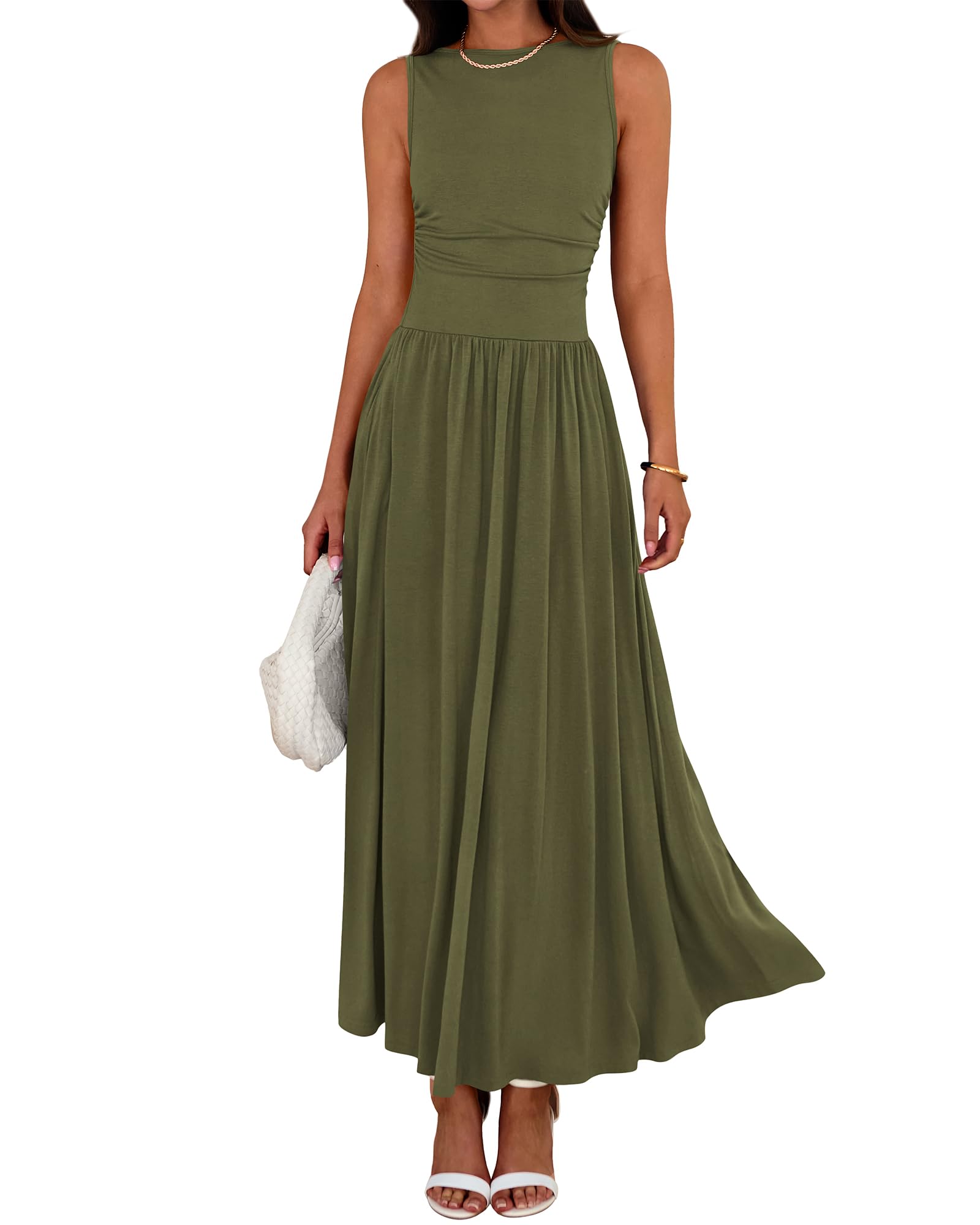 BTFBM Summer Maxi Dresses for Women 2025 Sleeveless Casual Ruched High Waisted Tank Long Sundress Flowy Beach Fall Dress - 7DAY'S