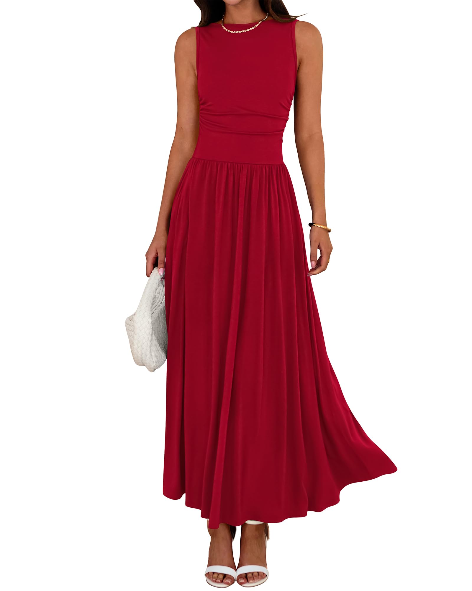BTFBM Summer Maxi Dresses for Women 2025 Sleeveless Casual Ruched High Waisted Tank Long Sundress Flowy Beach Fall Dress - 7DAY'S