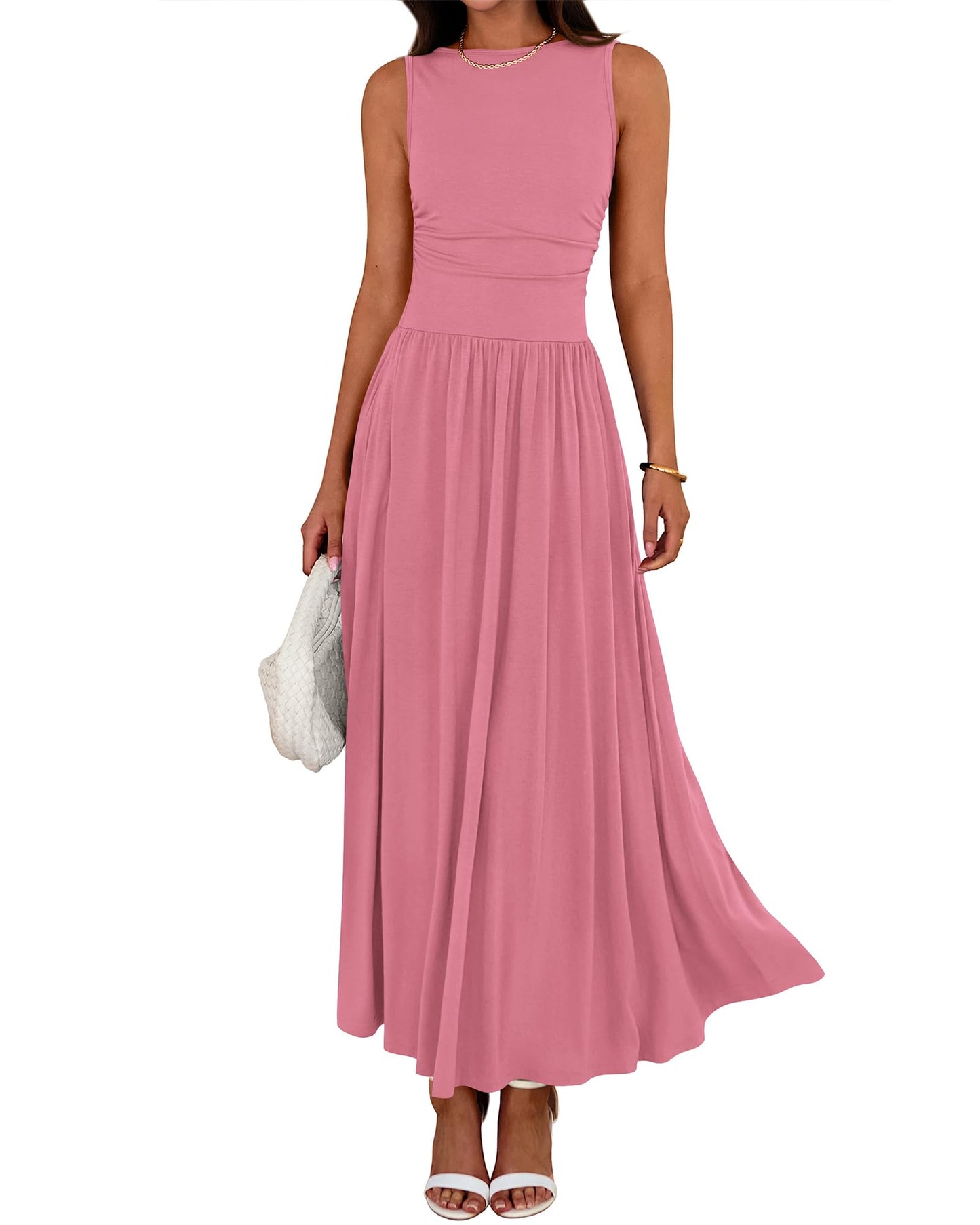 BTFBM Summer Maxi Dresses for Women 2025 Sleeveless Casual Ruched High Waisted Tank Long Sundress Flowy Beach Fall Dress - 7DAY'S