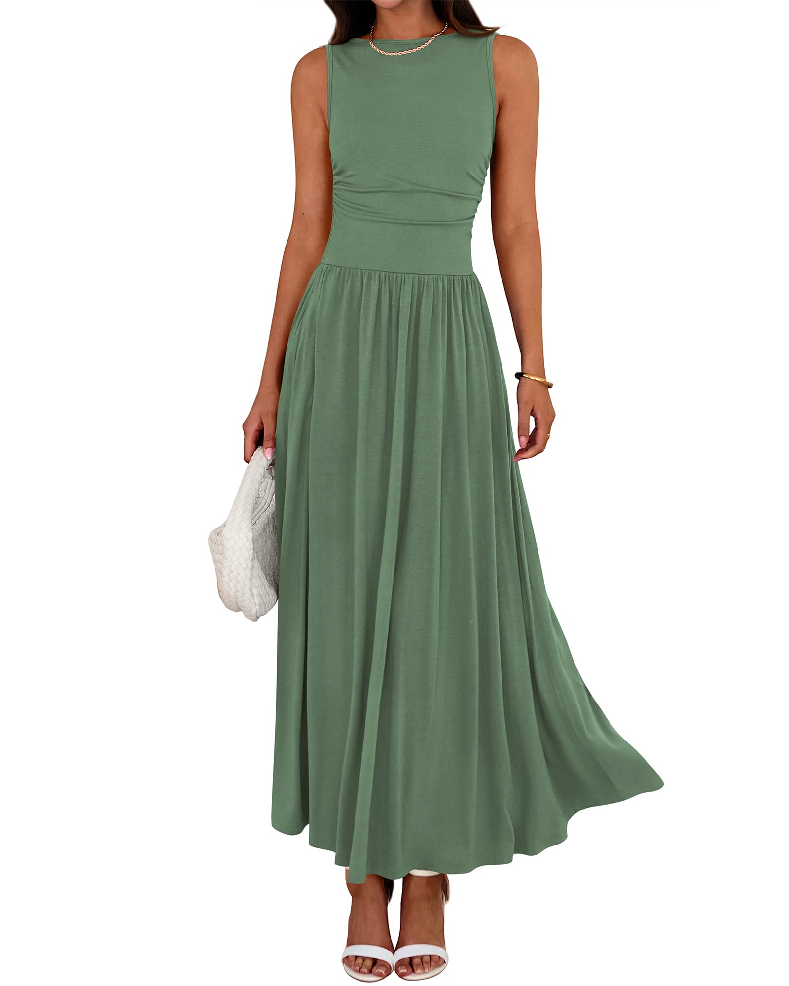 BTFBM Summer Maxi Dresses for Women 2025 Sleeveless Casual Ruched High Waisted Tank Long Sundress Flowy Beach Fall Dress - 7DAY'S