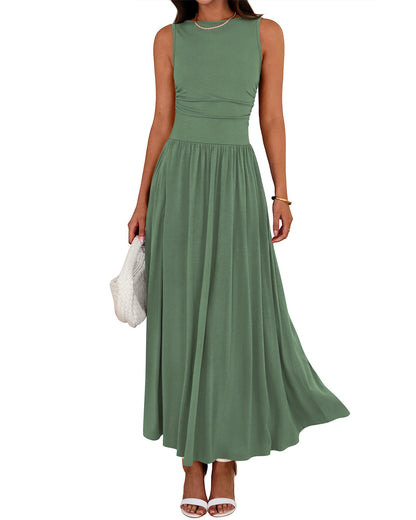 BTFBM Summer Maxi Dresses for Women 2025 Sleeveless Casual Ruched High Waisted Tank Long Sundress Flowy Beach Fall Dress - 7DAY'S
