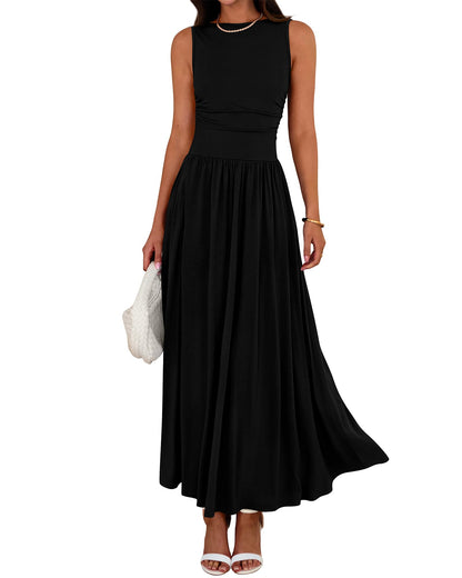 BTFBM Summer Maxi Dresses for Women 2025 Sleeveless Casual Ruched High Waisted Tank Long Sundress Flowy Beach Fall Dress - 7DAY'S