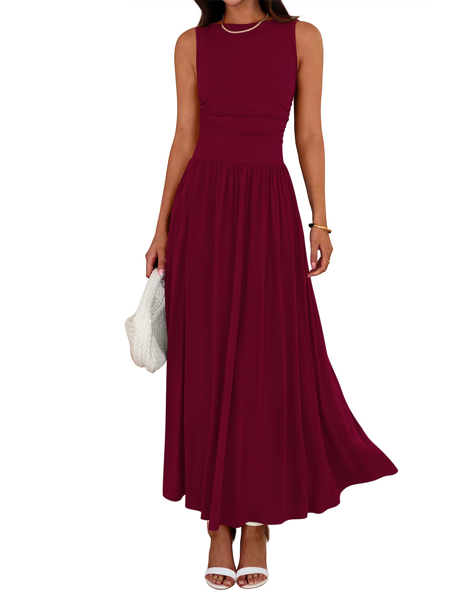 BTFBM Summer Maxi Dresses for Women 2025 Sleeveless Casual Ruched High Waisted Tank Long Sundress Flowy Beach Fall Dress - 7DAY'S