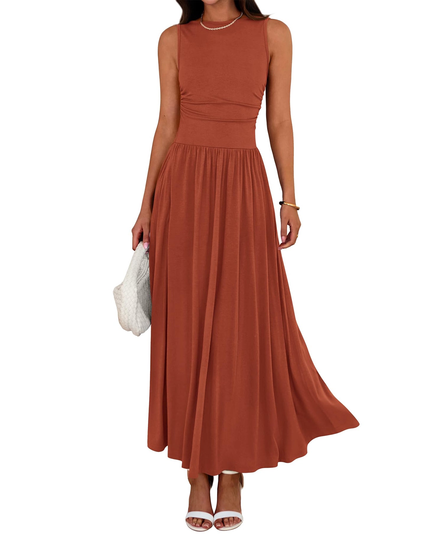 BTFBM Summer Maxi Dresses for Women 2025 Sleeveless Casual Ruched High Waisted Tank Long Sundress Flowy Beach Fall Dress - 7DAY'S