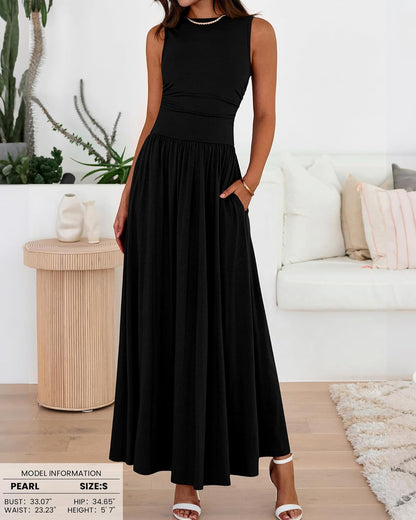 BTFBM Summer Maxi Dresses for Women 2025 Sleeveless Casual Ruched High Waisted Tank Long Sundress Flowy Beach Fall Dress - 7DAY'S
