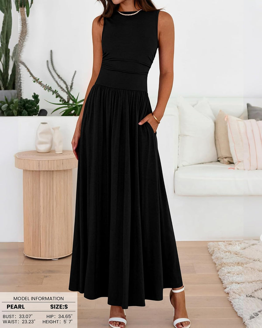 BTFBM Summer Maxi Dresses for Women 2025 Sleeveless Casual Ruched High Waisted Tank Long Sundress Flowy Beach Fall Dress - 7DAY'S