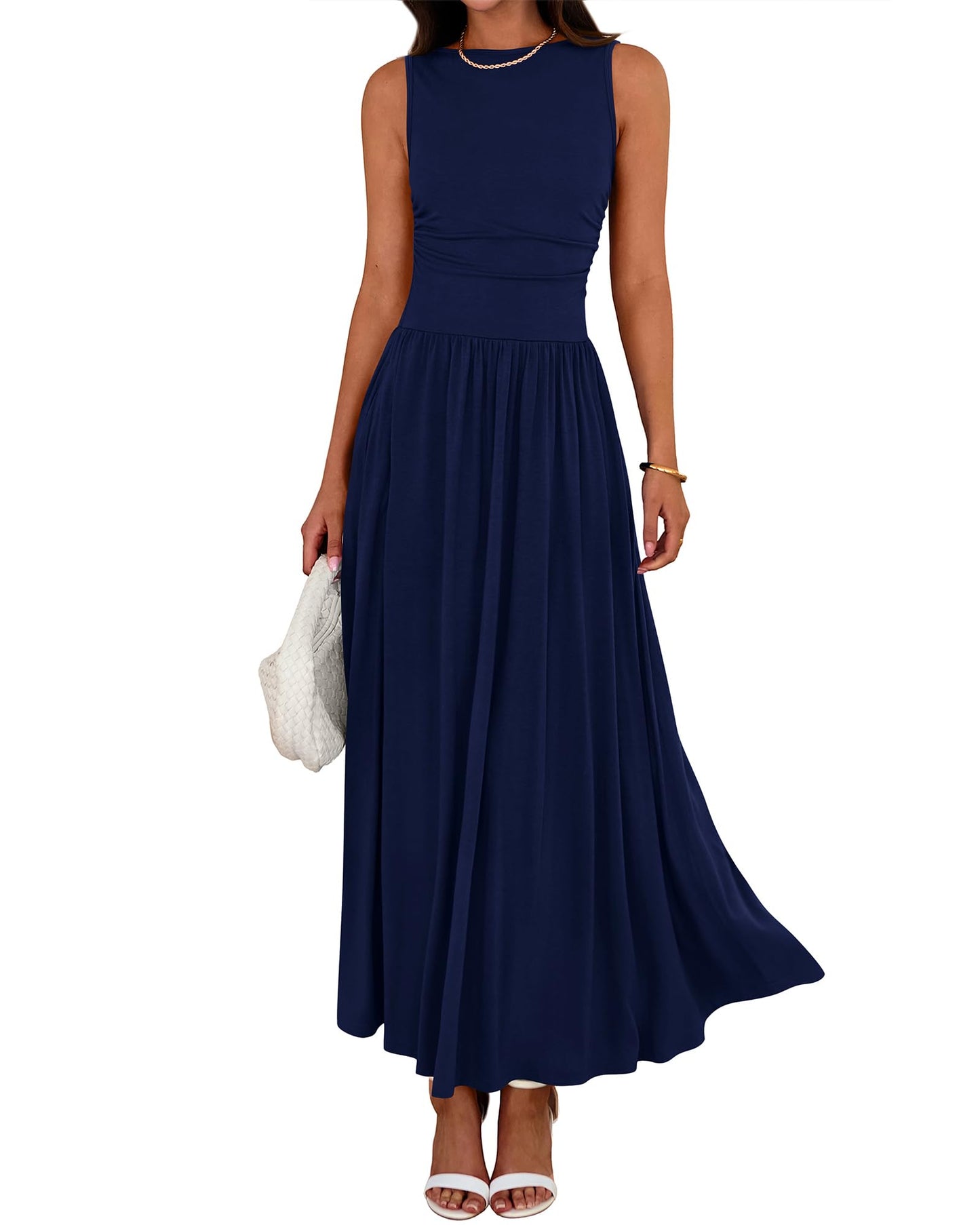 BTFBM Summer Maxi Dresses for Women 2025 Sleeveless Casual Ruched High Waisted Tank Long Sundress Flowy Beach Fall Dress - 7DAY'S