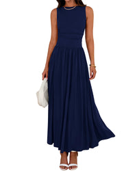 BTFBM Summer Maxi Dresses for Women 2025 Sleeveless Casual Ruched High Waisted Tank Long Sundress Flowy Beach Fall Dress - 7DAY'S