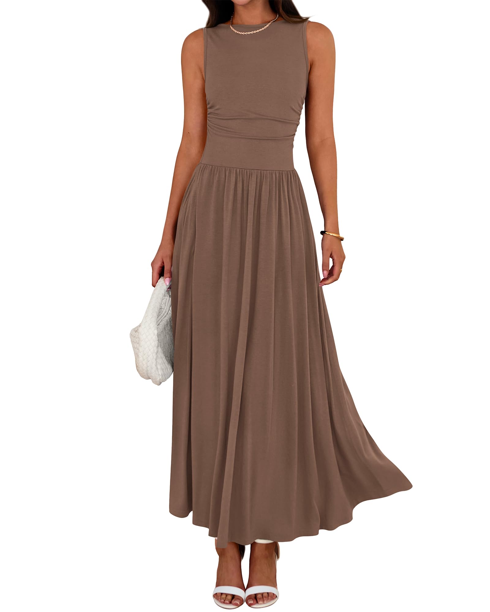 BTFBM Summer Maxi Dresses for Women 2025 Sleeveless Casual Ruched High Waisted Tank Long Sundress Flowy Beach Fall Dress - 7DAY'S