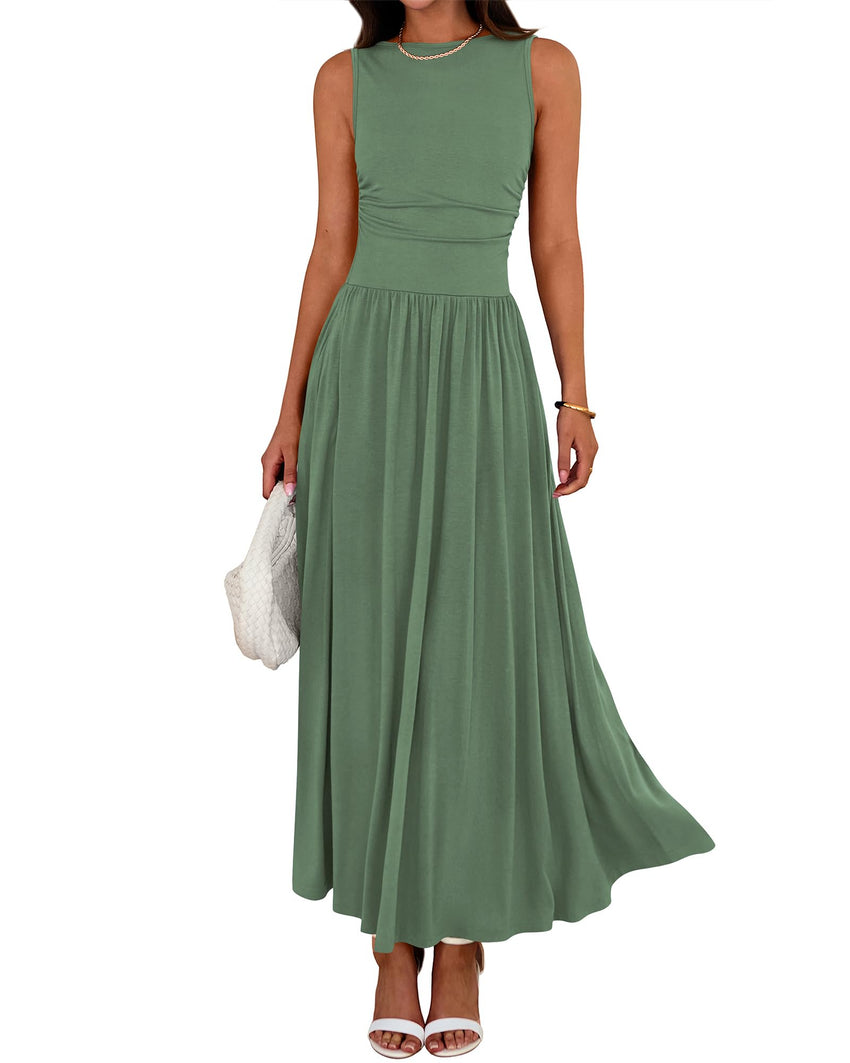 BTFBM Summer Maxi Dresses for Women 2025 Sleeveless Casual Ruched High Waisted Tank Long Sundress Flowy Beach Fall Dress - 7DAY'S