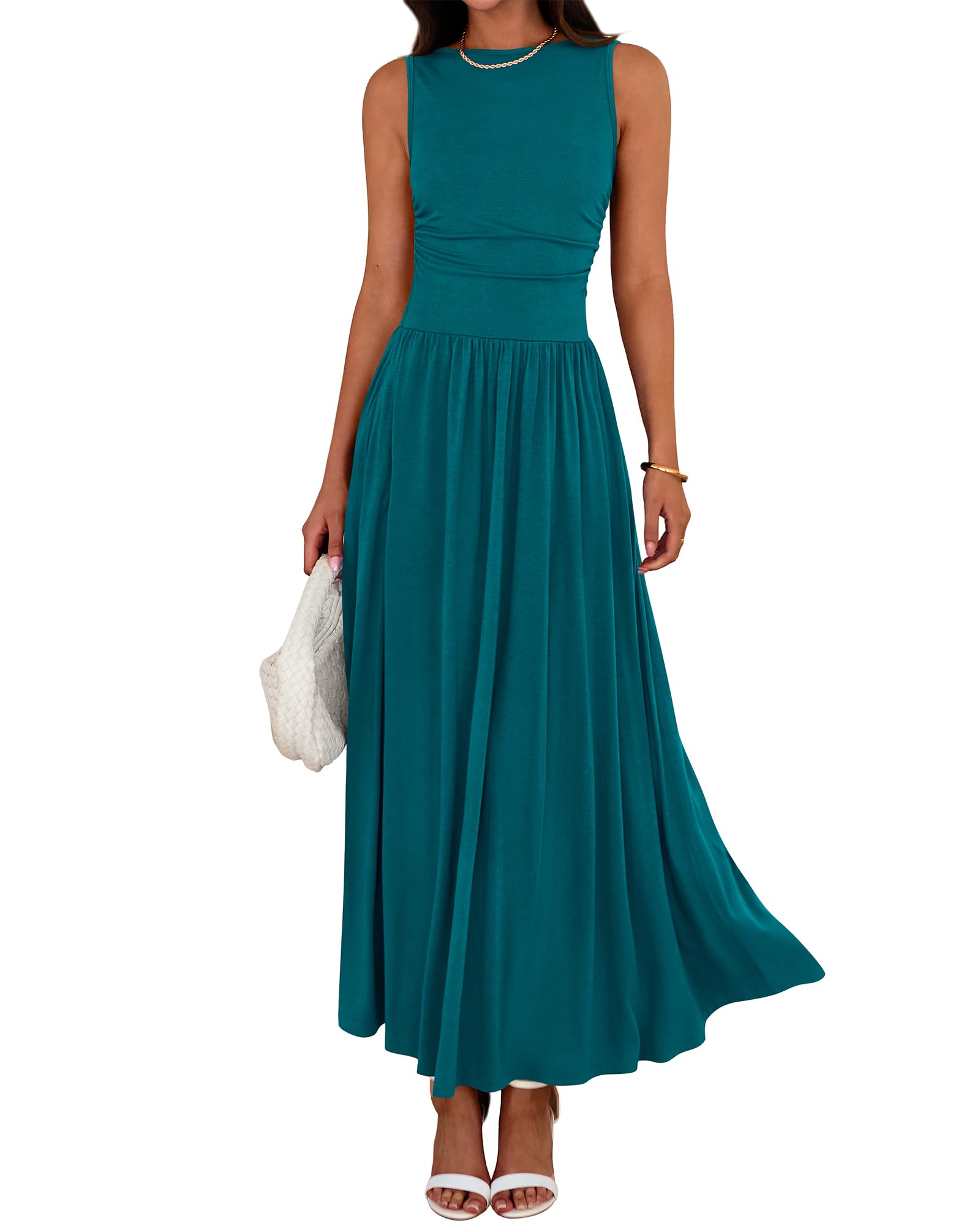 BTFBM Summer Maxi Dresses for Women 2025 Sleeveless Casual Ruched High Waisted Tank Long Sundress Flowy Beach Fall Dress - 7DAY'S