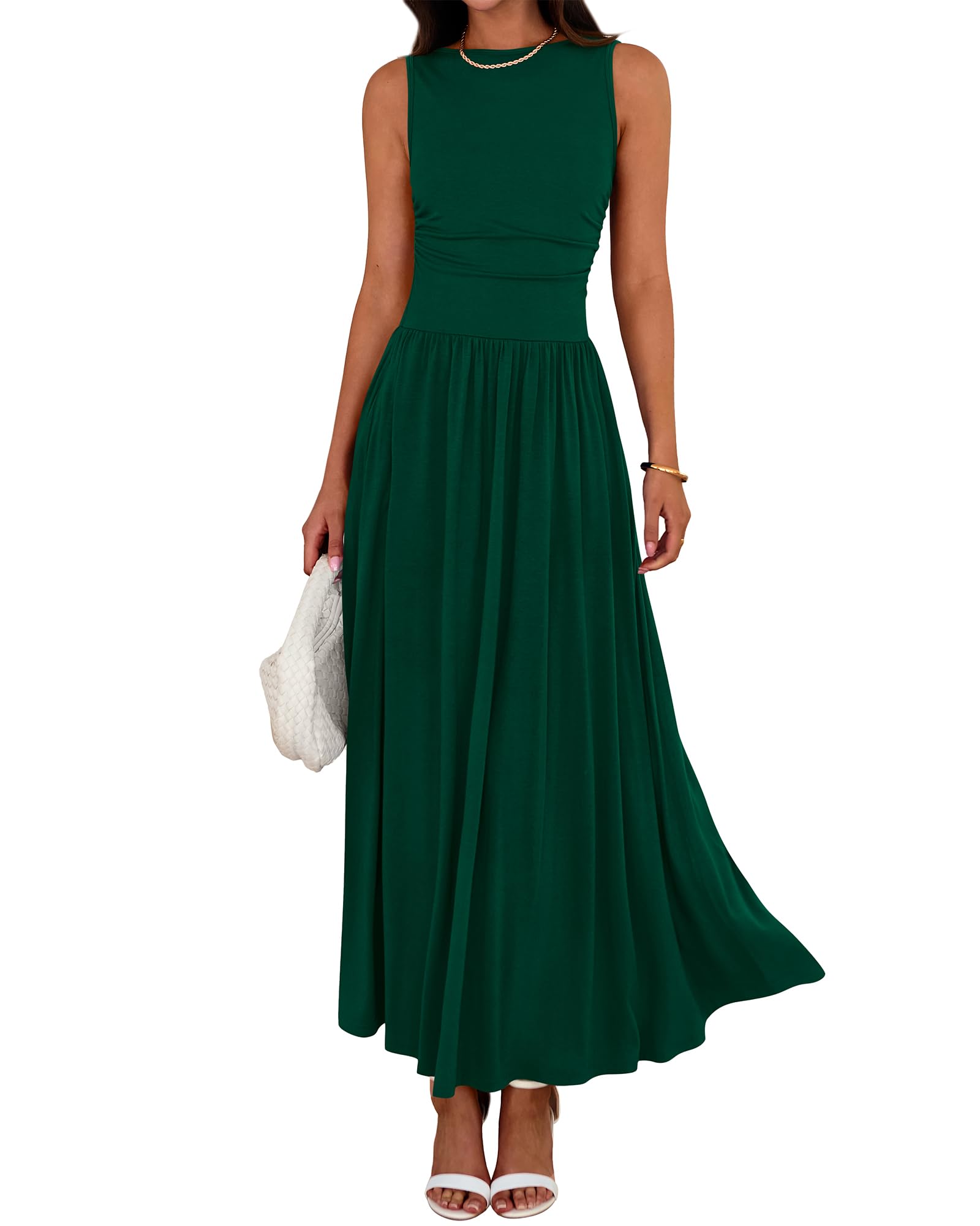 BTFBM Summer Maxi Dresses for Women 2025 Sleeveless Casual Ruched High Waisted Tank Long Sundress Flowy Beach Fall Dress - 7DAY'S