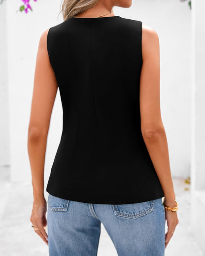BTFBM Summer Sleeveless Blazer Vest For Women Dressy Button Down Round Neck Business Casual Outfits Work Suit Vests Tops - 7DAY'S