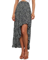 BTFBM Women 2025 Summer Fall Boho Long Skirts Dress Floral Print Elastic Waist Split Ruffle High Low Beach Maxi Skirt - 7DAY'S