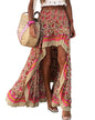 BTFBM Women 2025 Summer Fall Boho Long Skirts Dress Floral Print Elastic Waist Split Ruffle High Low Beach Maxi Skirt - 7DAY'S