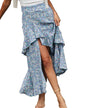 BTFBM Women 2025 Summer Fall Boho Long Skirts Dress Floral Print Elastic Waist Split Ruffle High Low Beach Maxi Skirt - 7DAY'S