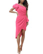 BTFBM Women 2025 Summer Fashion Elegant One Shoulder Cocktail Dress Ruffle Sleeve Wrap Ruched Bodycon Short Party Dresses - 7DAY'S