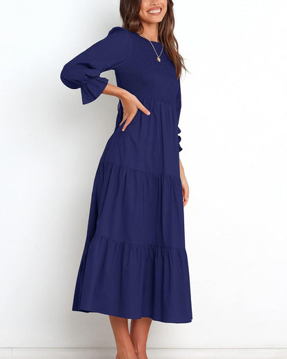 BTFBM Women Casual Long Sleeve Crew Neck Fall Dress Bohemian Relaxed Fit Floral Flowy Maxi Dresses Tiered Cocktail Dress - 7DAY'S