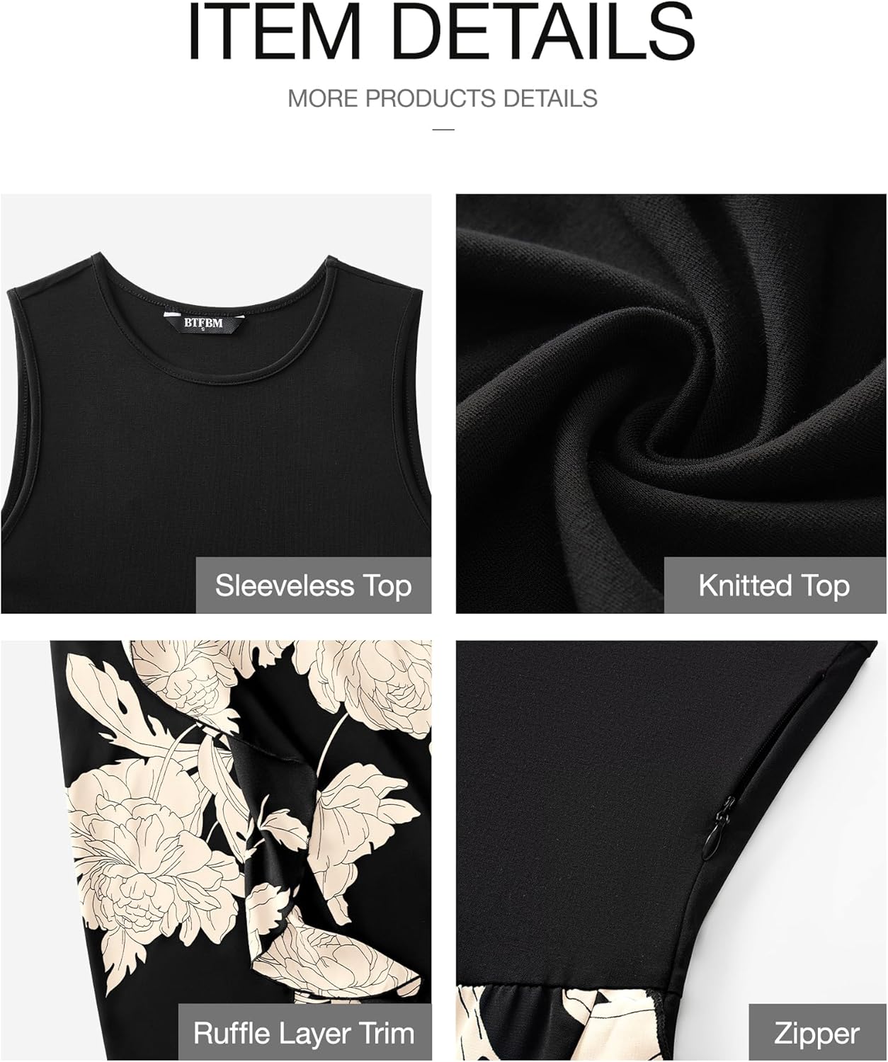 BTFBM Women Casual Sleeveless Summer Dresses 2025 Spring Crewneck Patchwork Boho Floral Ruffle Cocktail Party Midi Dress - 7DAY'S