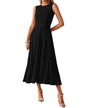 BTFBM Women Midi Bodycon Tank Dress Summer Crewneck Sleeveless Pleated A Line Business Casual Knit Sweater Fall Dresses - 7DAY'S
