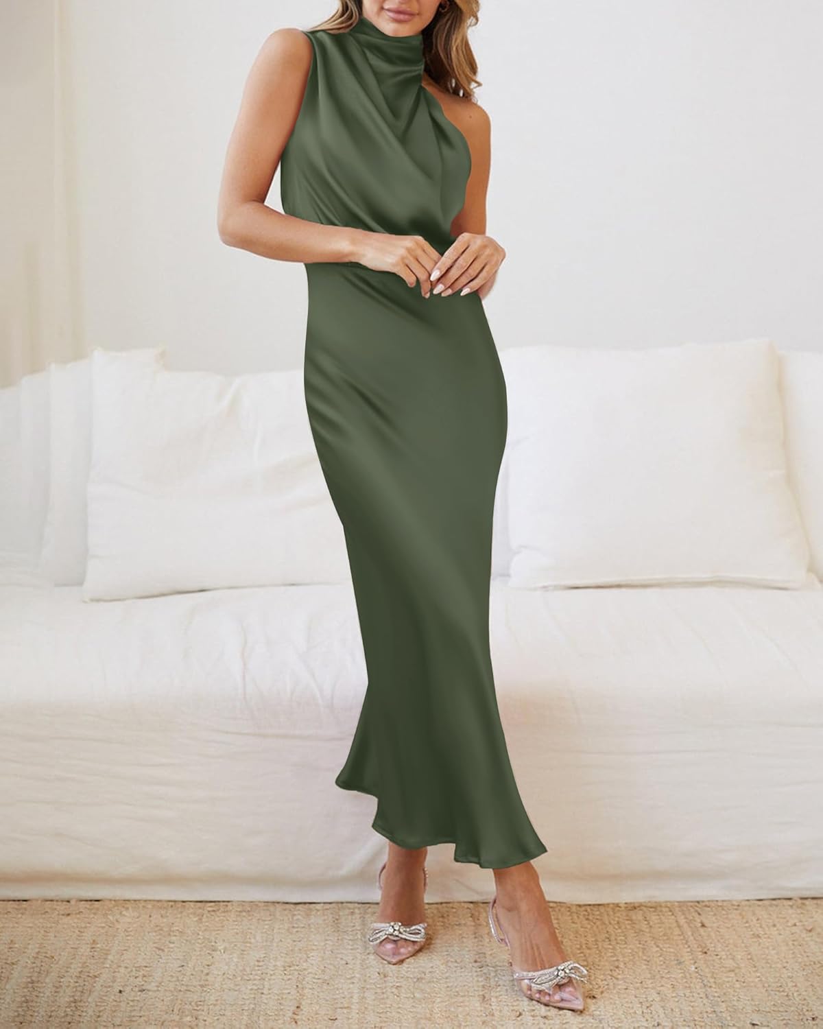 BTFBM Women Sleeveless Cocktail Dresses Fall Mock Neck Keyhole Elastic High Waist Evening Party Maxi Wedding Guest Dress - 7DAY'S