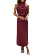 BTFBM Women Sleeveless Cocktail Dresses Fall Mock Neck Keyhole Elastic High Waist Evening Party Maxi Wedding Guest Dress - 7DAY'S