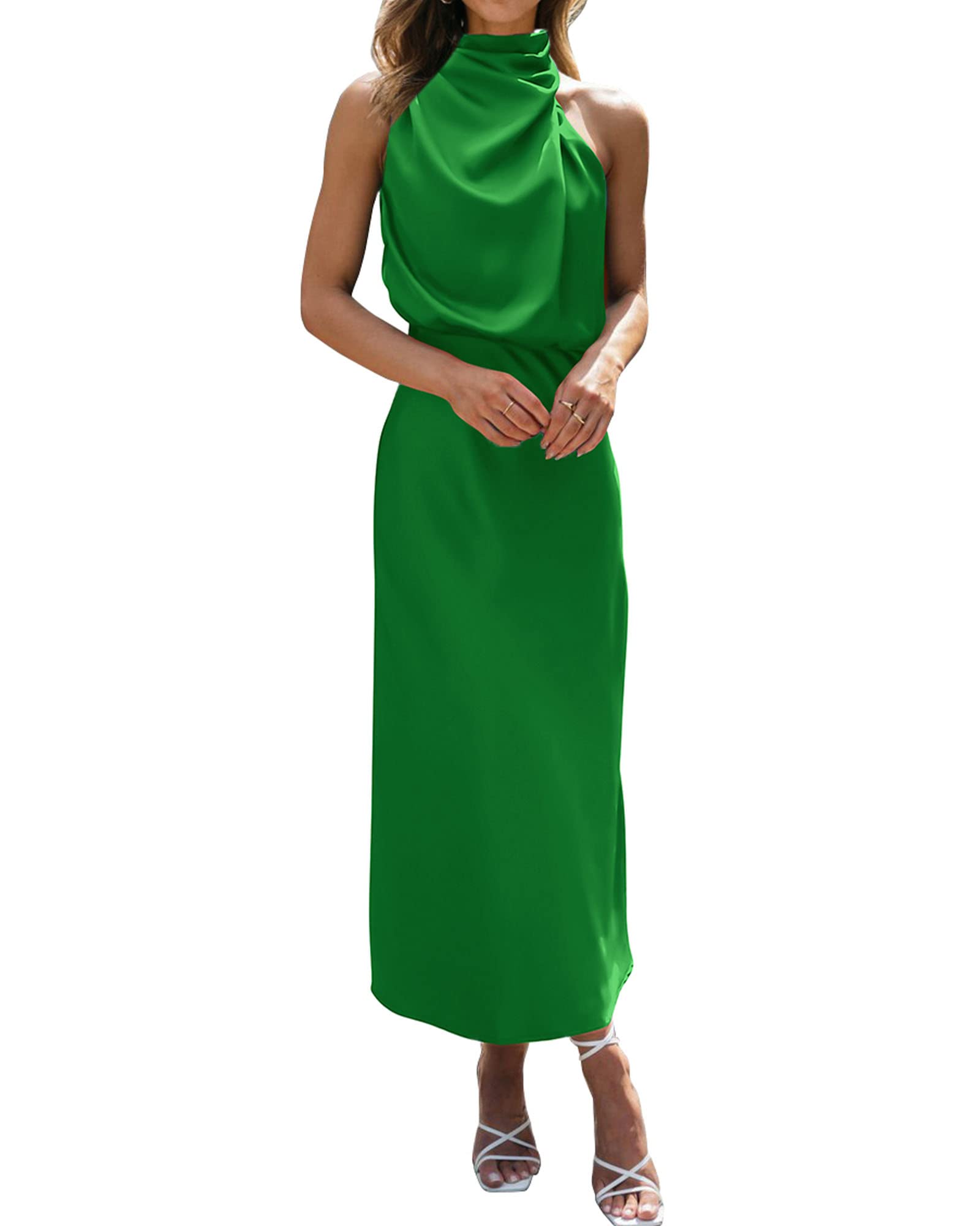 BTFBM Women Sleeveless Cocktail Dresses Fall Mock Neck Keyhole Elastic High Waist Evening Party Maxi Wedding Guest Dress - 7DAY'S