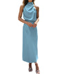 BTFBM Women Sleeveless Cocktail Dresses Fall Mock Neck Keyhole Elastic High Waist Evening Party Maxi Wedding Guest Dress - 7DAY'S