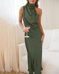 BTFBM Women Sleeveless Cocktail Dresses Fall Mock Neck Keyhole Elastic High Waist Evening Party Maxi Wedding Guest Dress - 7DAY'S