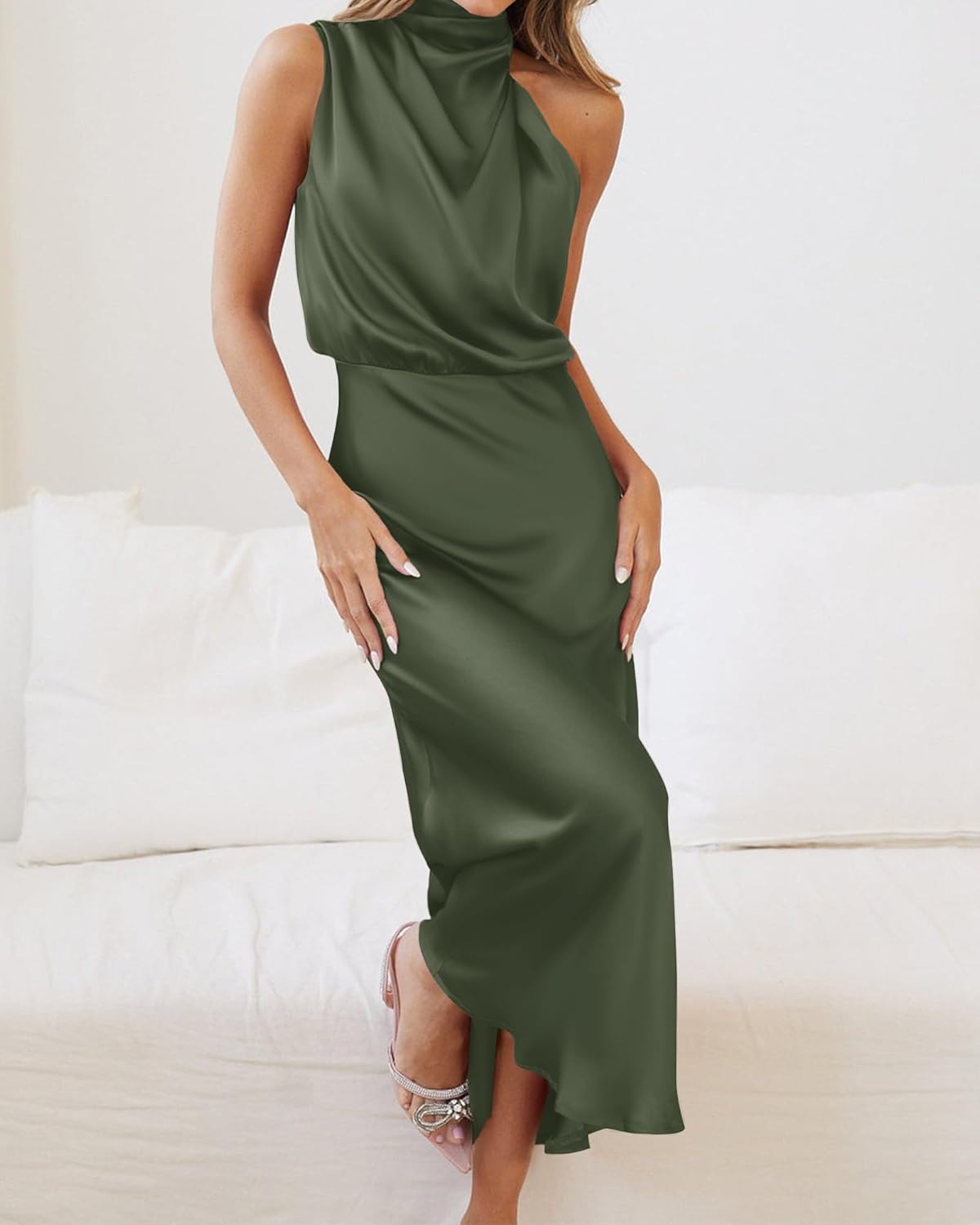 BTFBM Women Sleeveless Cocktail Dresses Fall Mock Neck Keyhole Elastic High Waist Evening Party Maxi Wedding Guest Dress - 7DAY'S