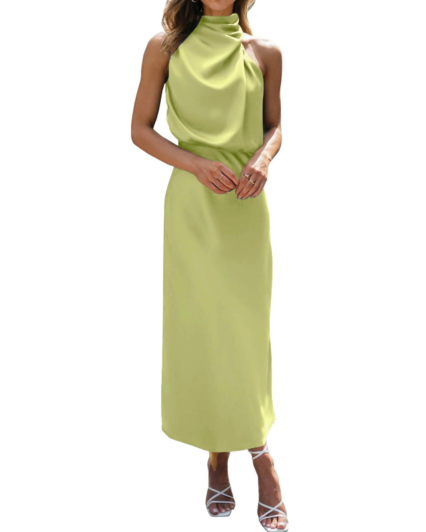 BTFBM Women Sleeveless Cocktail Dresses Fall Mock Neck Keyhole Elastic High Waist Evening Party Maxi Wedding Guest Dress - 7DAY'S