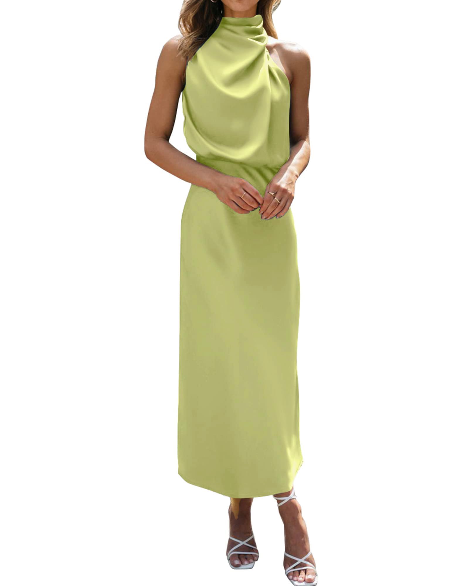 BTFBM Women Sleeveless Cocktail Dresses Fall Mock Neck Keyhole Elastic High Waist Evening Party Maxi Wedding Guest Dress - 7DAY'S