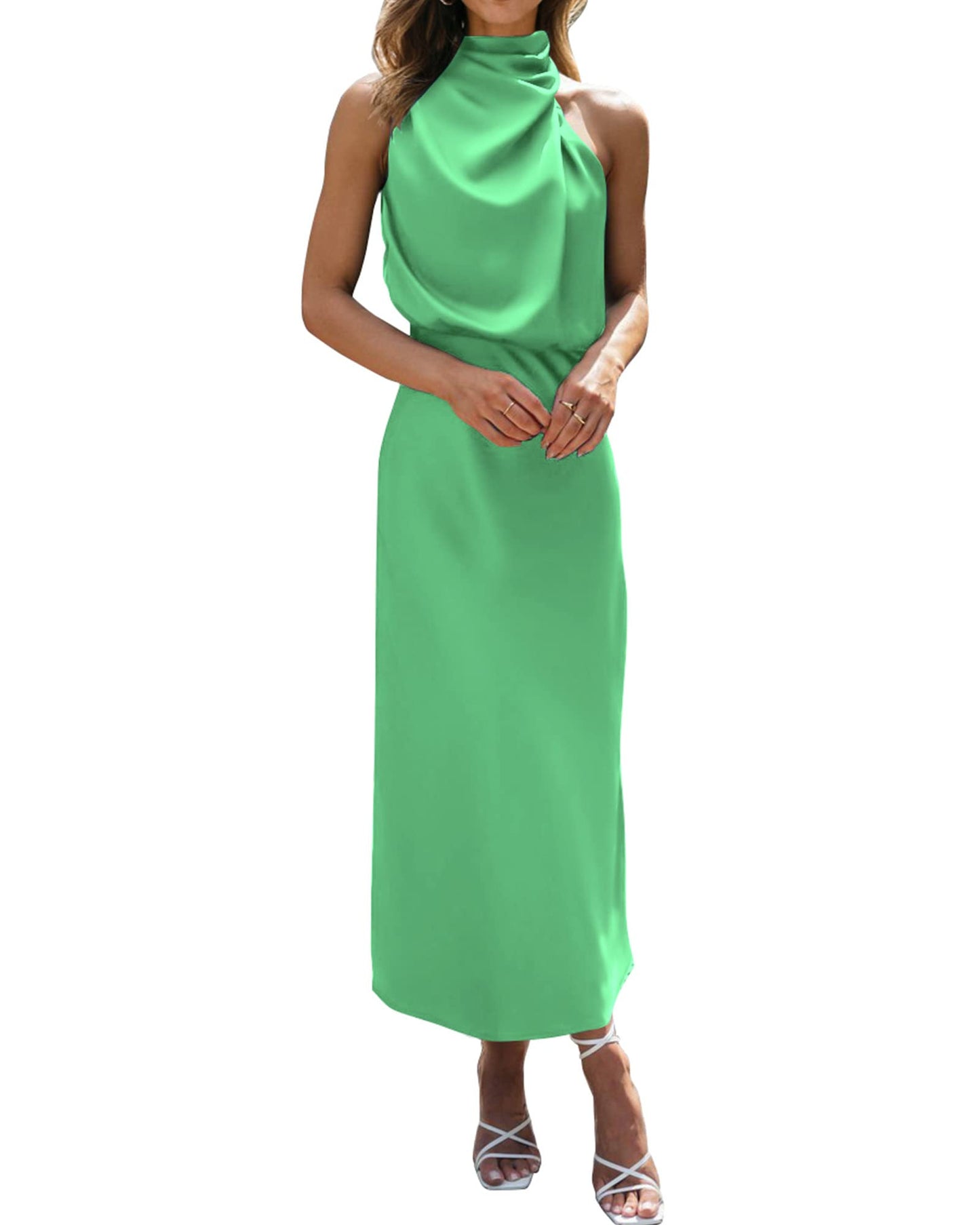 BTFBM Women Sleeveless Cocktail Dresses Fall Mock Neck Keyhole Elastic High Waist Evening Party Maxi Wedding Guest Dress - 7DAY'S