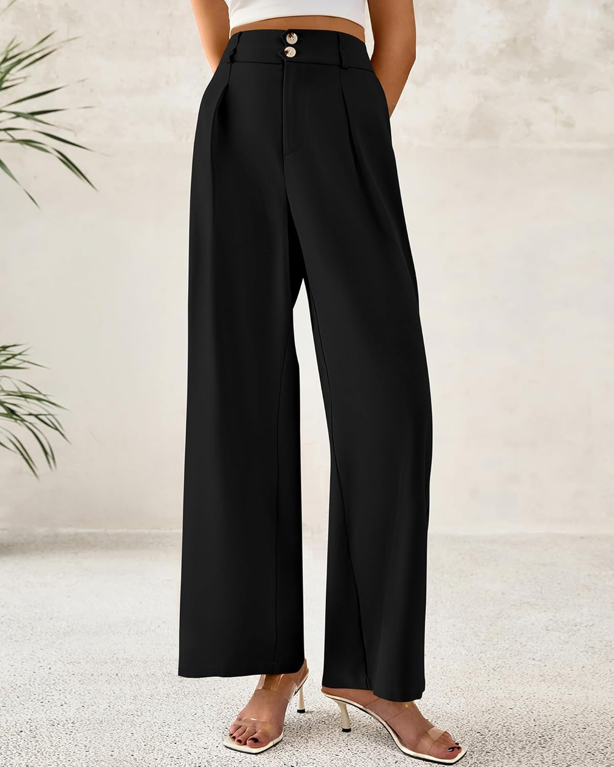 BTFBM Women Wide Leg Dress Pants 2025 High Waisted Button Pleated Business Casual Trousers Office Work Palazzo Pants - 7DAY'S